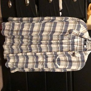Blue, tan, and white flannel